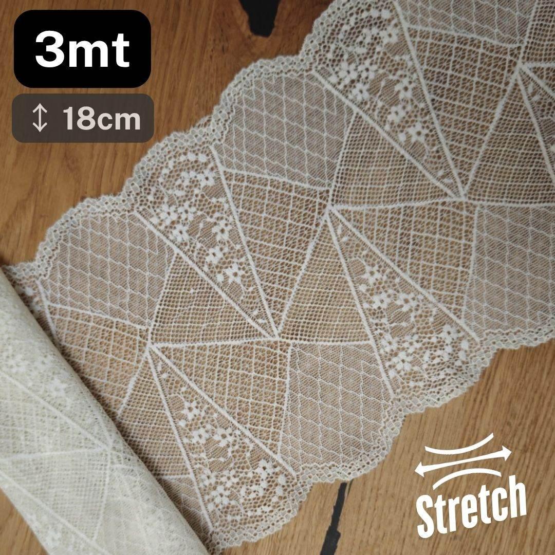3 meters Offwhite Stretch Elastic Lace 180mm #DEN250620N - ACCESSOIRES LEDUC BV