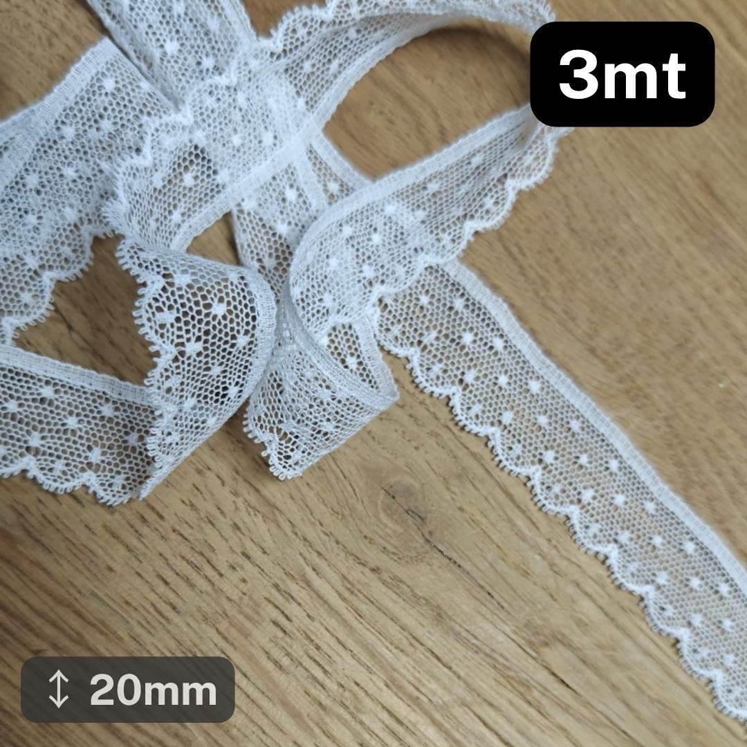 3 meters white Cotton / Nylon Lace 20mm #DEN250624a - ACCESSOIRES LEDUC BV