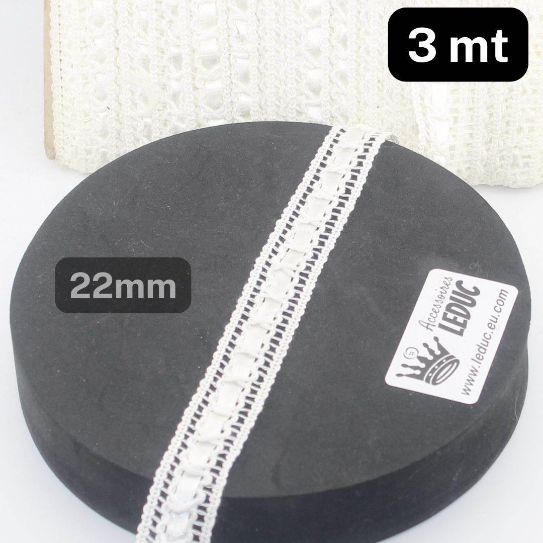 3 meters white 22mm Lace with Satin insert - ACCESSOIRES LEDUC BV