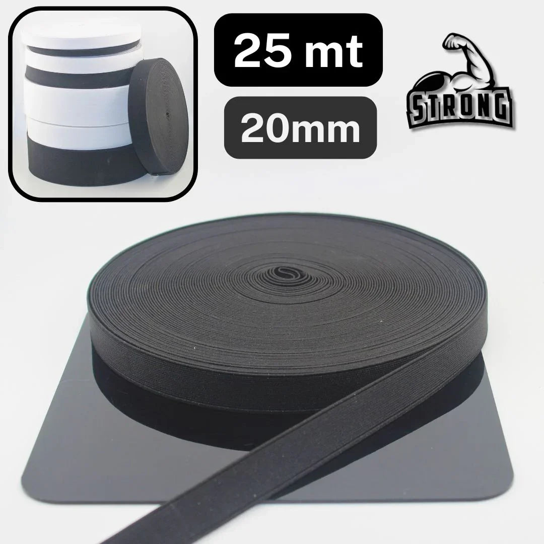 25 meters Super Strong Elastic - High Tension - Black or White available in sizes 10mm 15mm 20mm 25mm 30mm 40mm or 60mm #ELCOT - ACCESSOIRES LEDUC BV