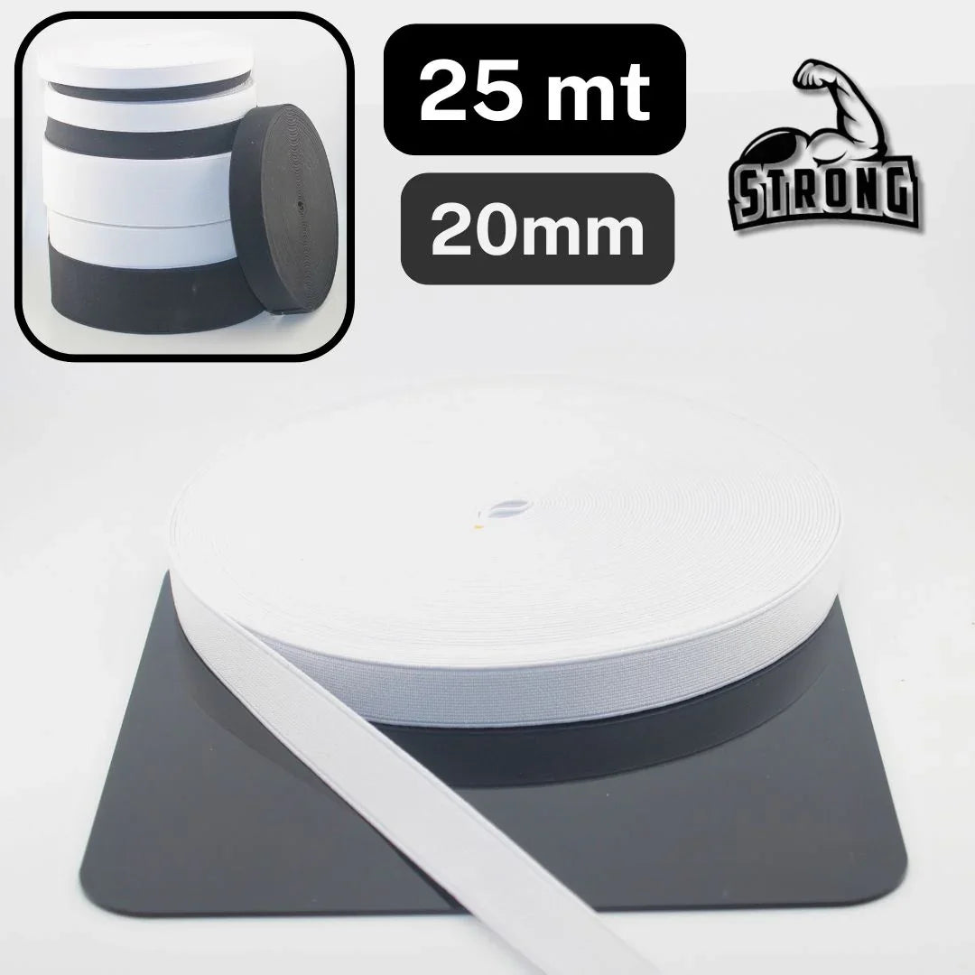 25 meters Super Strong Elastic - High Tension - Black or White available in sizes 10mm 15mm 20mm 25mm 30mm 40mm or 60mm #ELCOT - ACCESSOIRES LEDUC BV