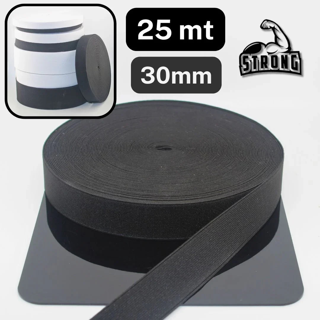 25 meters Super Strong Elastic - High Tension - Black or White available in sizes 10mm 15mm 20mm 25mm 30mm 40mm or 60mm #ELCOT - ACCESSOIRES LEDUC BV