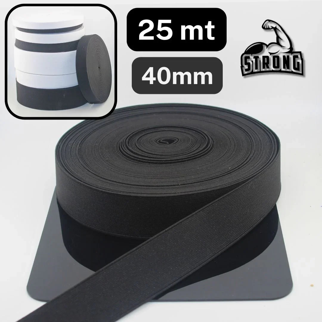 25 meters Super Strong Elastic - High Tension - Black or White available in sizes 10mm 15mm 20mm 25mm 30mm 40mm or 60mm #ELCOT - ACCESSOIRES LEDUC BV