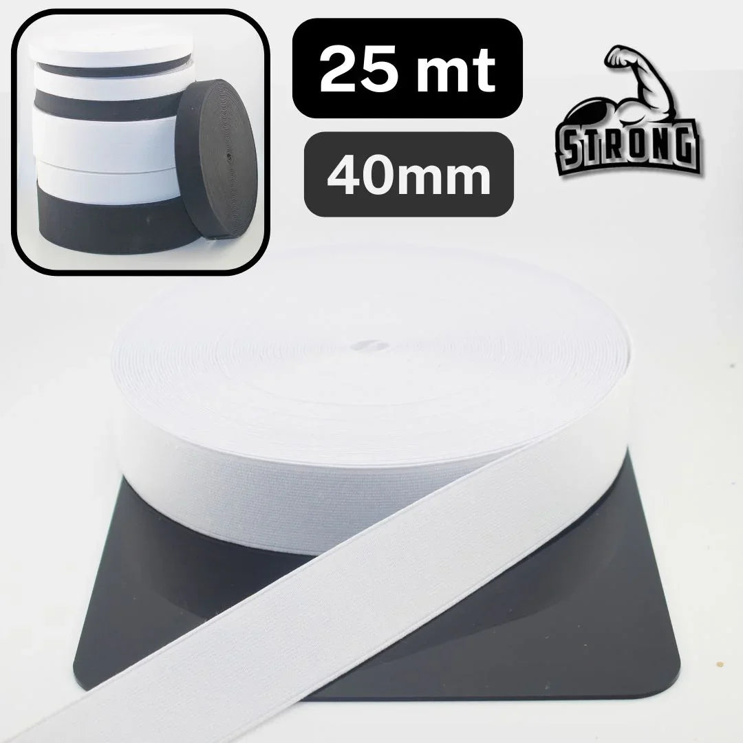 25 meters Super Strong Elastic - High Tension - Black or White available in sizes 10mm 15mm 20mm 25mm 30mm 40mm or 60mm #ELCOT - ACCESSOIRES LEDUC BV