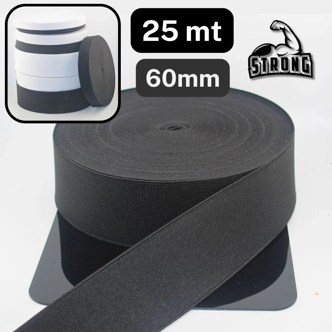 25 meters Super Strong Elastic - High Tension - Black or White available in sizes 10mm 15mm 20mm 25mm 30mm 40mm or 60mm #ELCOT - ACCESSOIRES LEDUC BV