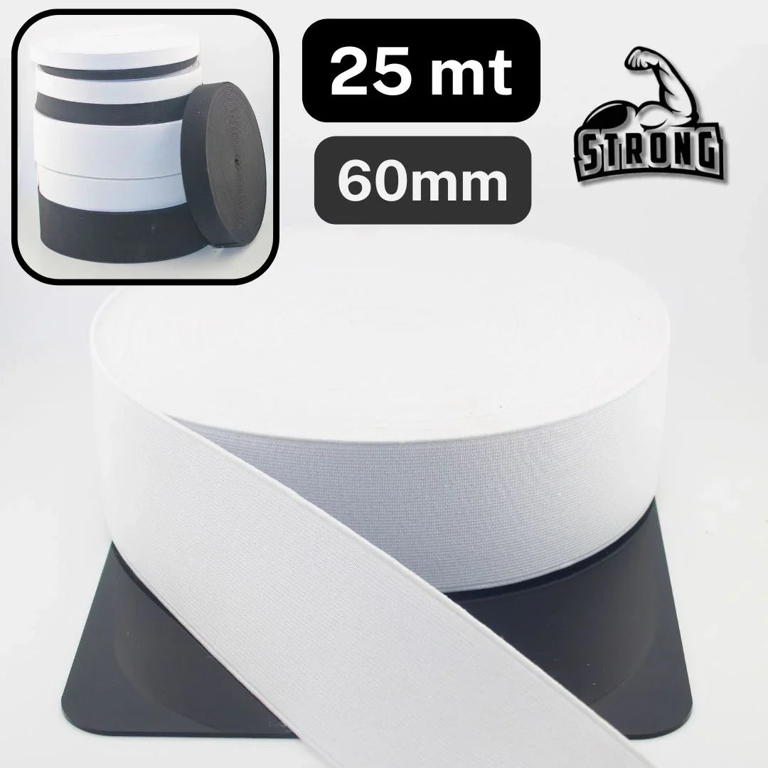 25 meters Super Strong Elastic - High Tension - Black or White available in sizes 10mm 15mm 20mm 25mm 30mm 40mm or 60mm #ELCOT - ACCESSOIRES LEDUC BV