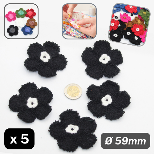 Set of 5 Fabric Bicolor Flower Brooches / Corsage Sew-on Ø59mm #F1-02