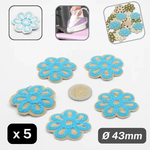 Set of 5 Suede Bicolor Flowers Iron-on Ø43mm #F1-03 - ACCESSOIRES LEDUC BV