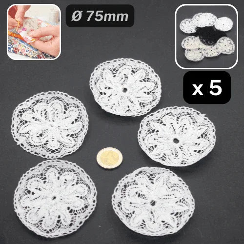 Set of 5 Macramé Floral Applications -Sew-on Ø75mm #F1-09 - ACCESSOIRES LEDUC BV