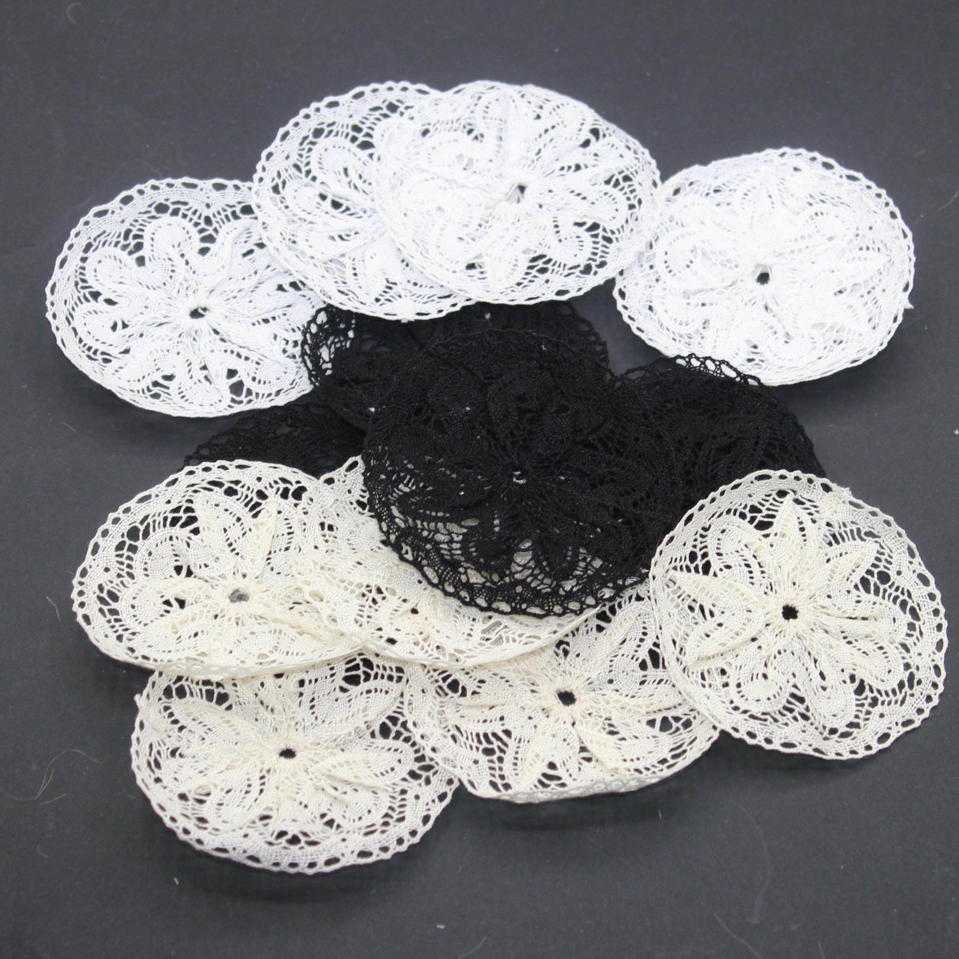 Set of 5 Macramé Floral Applications -Sew-on Ø75mm #F1-09 - ACCESSOIRES LEDUC BV