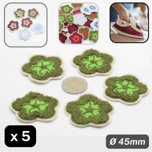 Set of 5 Fabric Bicolor Flower Iron-on Applications Ø45mm #F1-12 - ACCESSOIRES LEDUC BV