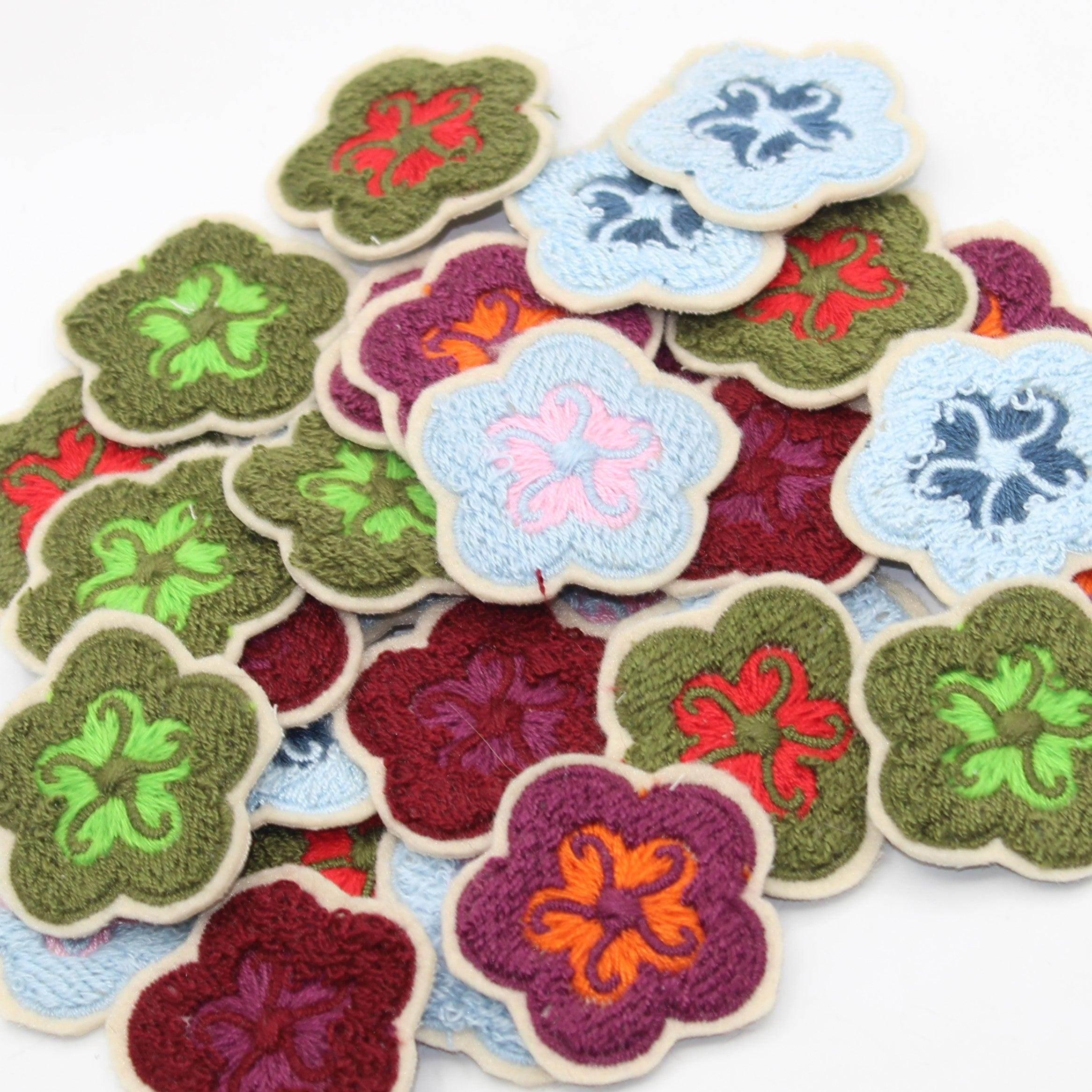 Set of 5 Fabric Bicolor Flower Iron-on Applications Ø45mm #F1-12 - ACCESSOIRES LEDUC BV