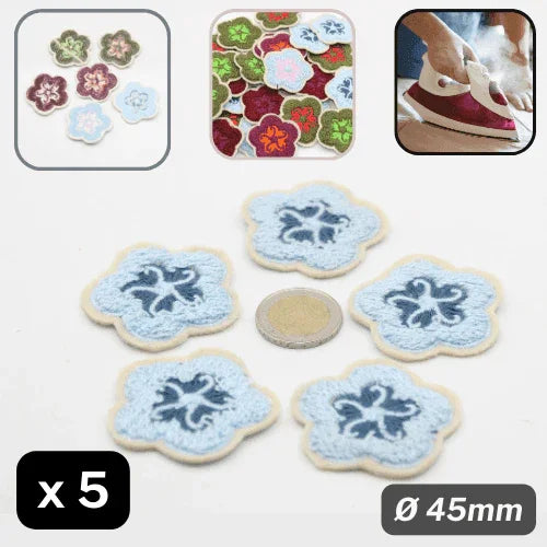Set of 5 Fabric Bicolor Flower Iron-on Applications Ø45mm #F1-12 - ACCESSOIRES LEDUC BV