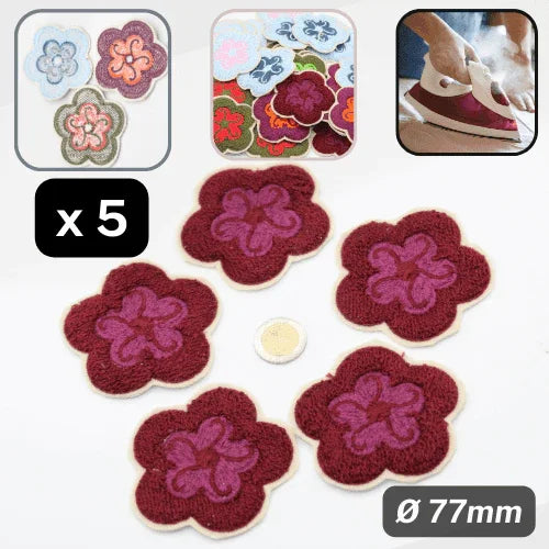 Set of 5 Fabric Bicolor Flower Iron-on Applications Ø77mm #F1-13 - ACCESSOIRES LEDUC BV