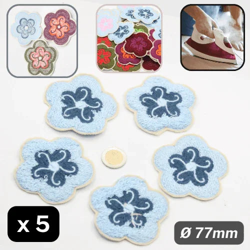 Set of 5 Fabric Bicolor Flower Iron-on Applications Ø77mm #F1-13 - ACCESSOIRES LEDUC BV