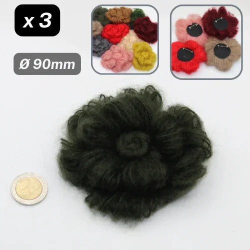 Set of 3 Woolen Flowers with safety pins Applications Ø90mm #F3-00 - ACCESSOIRES LEDUC BV