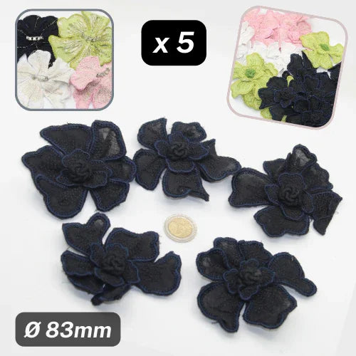 Set of 5 Fabric Colorful Flowers with safety pins Applications Ø83mm #F6-08 - ACCESSOIRES LEDUC BV