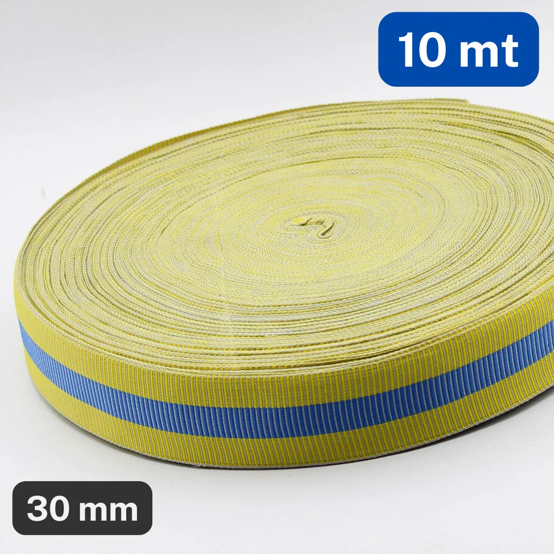 10 METERS - 30mm Yellow Gros Grain with Blue Central Stripe - ACCESSOIRES LEDUC BV