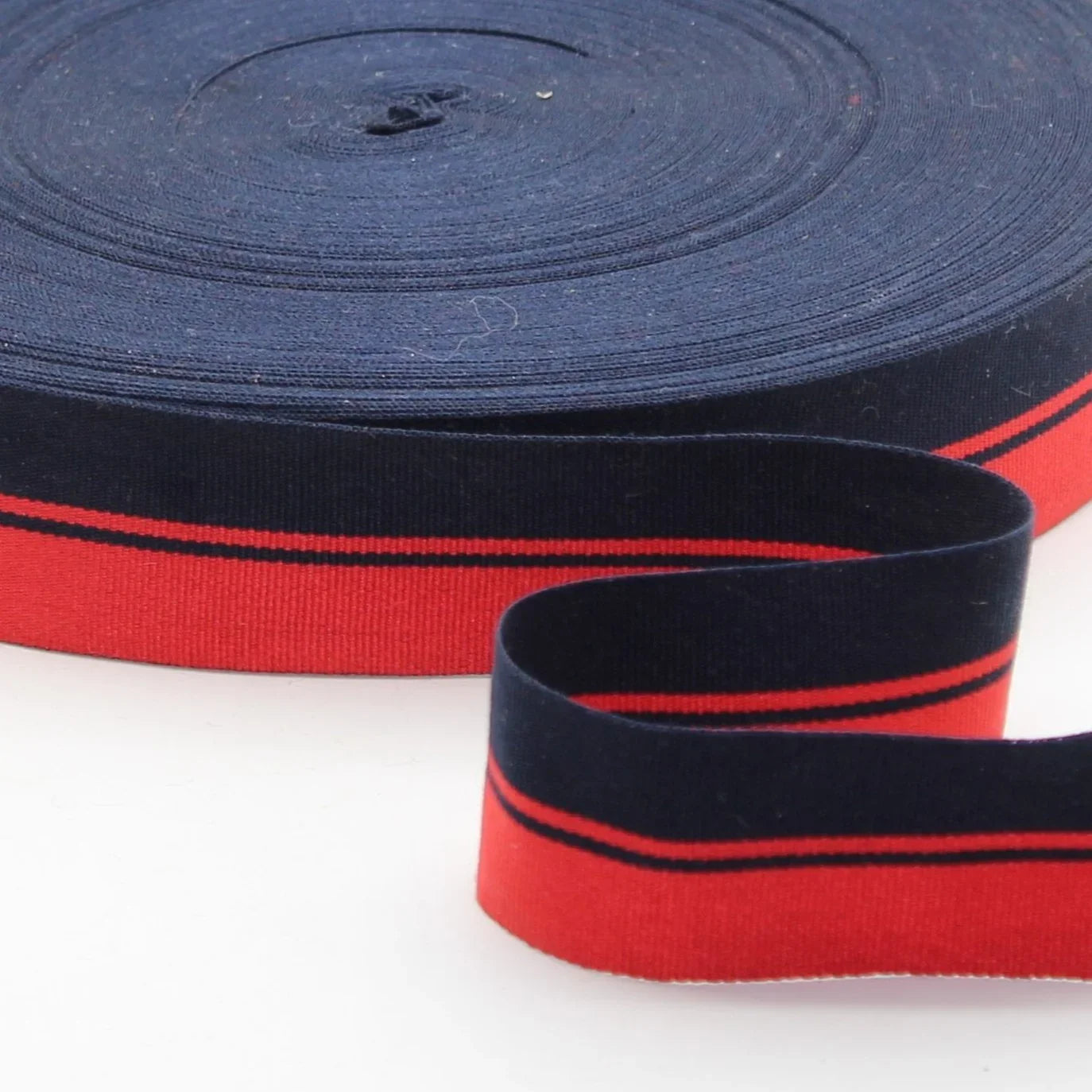 10 METERS - 30mm Striped Gros Grain with Navy and Red Stripes - ACCESSOIRES LEDUC BV