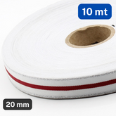10 METERS - 20mm Striped Gros Grain with Silver Lurex, White and Red Stripes