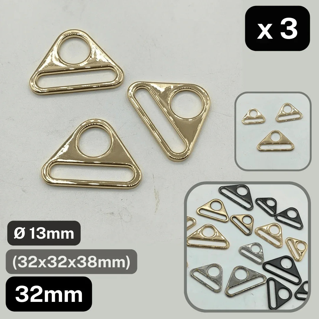 Set of 3 Triangle Buckles with Hole #BMEx060 available in 32mm, 38mm or 50mm in Silver, Pink Gold, Gold, Oldbrass, Gunmetal or Black - ACCESSOIRES LEDUC BV
