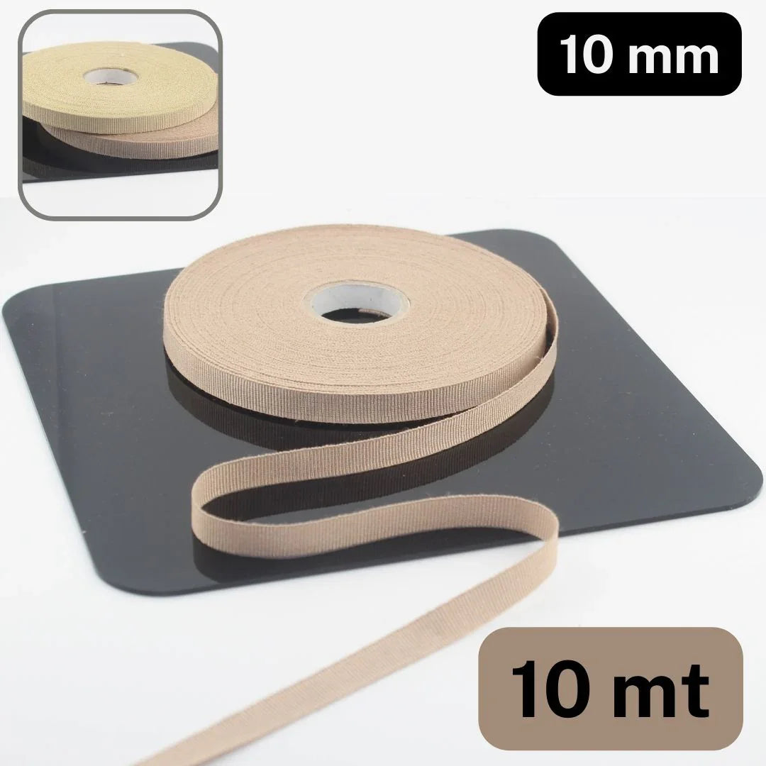 10 meters 10mm High Quality Cotton Gros Grain Tape available in Beige or Dark Beige - ACCESSOIRES LEDUC BV