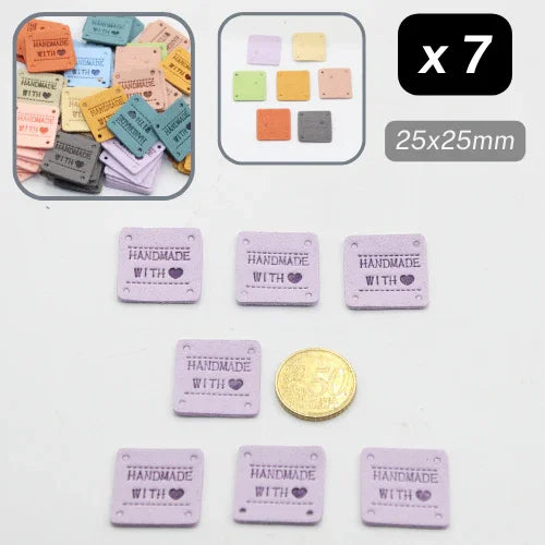 Lot de 7 étiquettes lilas en bois 'Handmade with love' 25x25mm pour couture ACCESSOIRES LEDUC