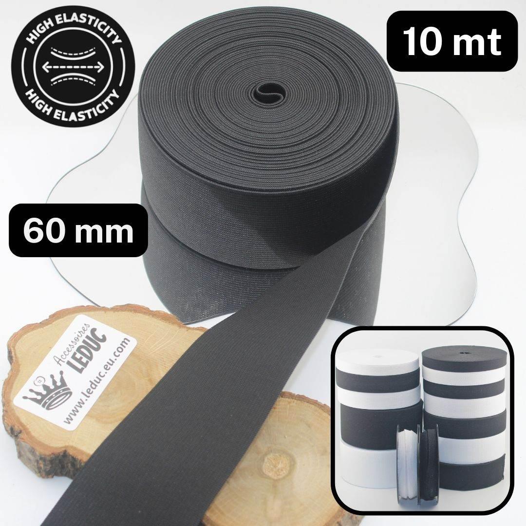 10 meters High Elasticity - High Tension Elastic Black or White available in sizes 10/15/20/25/30/40 or 60mm - ACCESSOIRES LEDUC BV