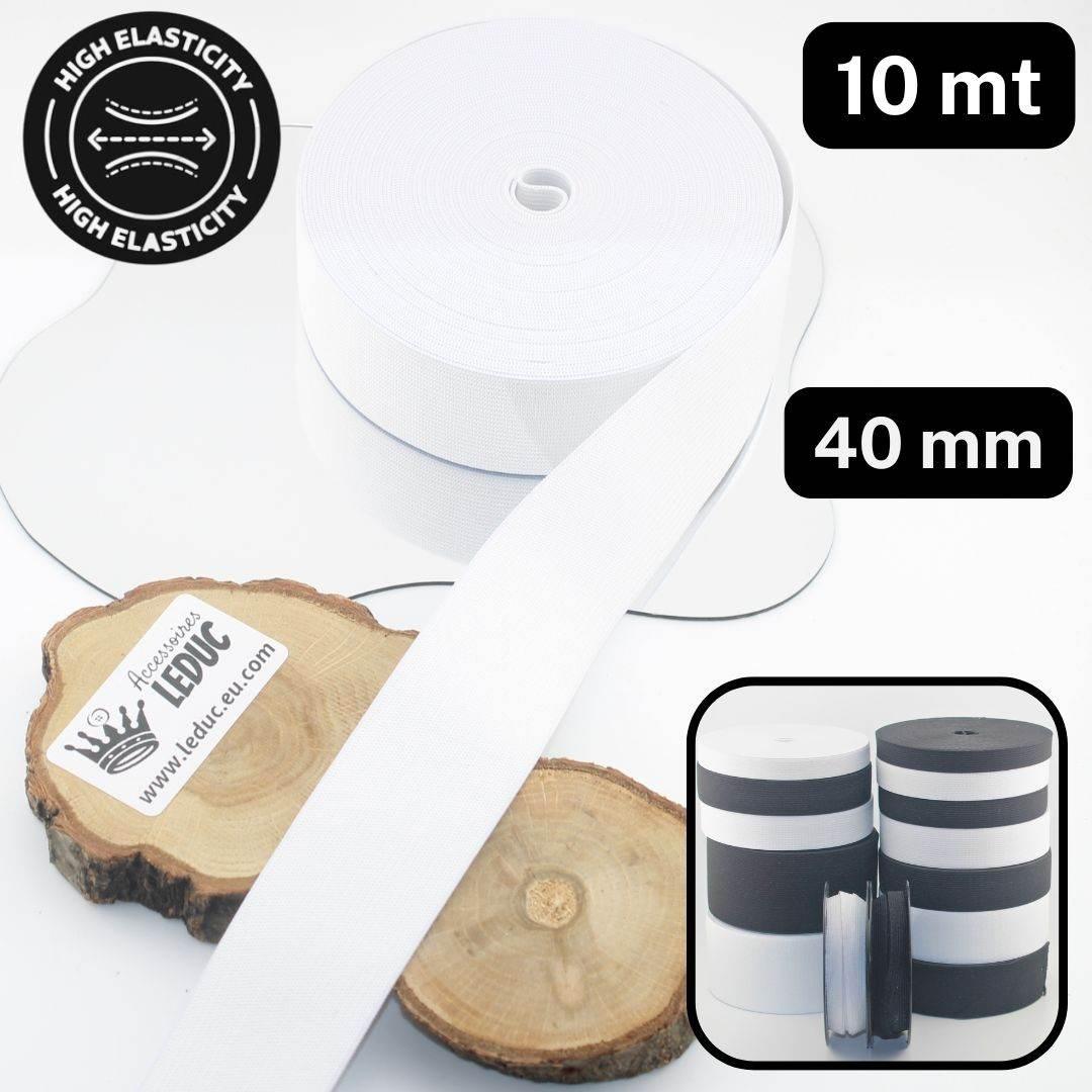 10 meters High Elasticity - High Tension Elastic Black or White available in sizes 10/15/20/25/30/40 or 60mm - ACCESSOIRES LEDUC BV