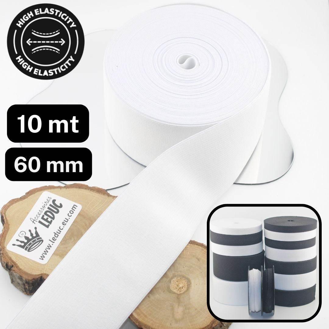 10 meters High Elasticity - High Tension Elastic Black or White available in sizes 10/15/20/25/30/40 or 60mm - ACCESSOIRES LEDUC BV