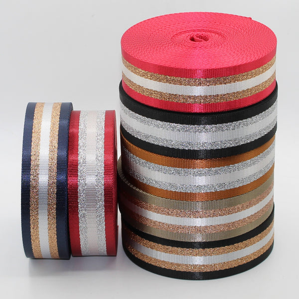 5 meters Shiny Lurex Striped Webbing 38mm #RUB1934