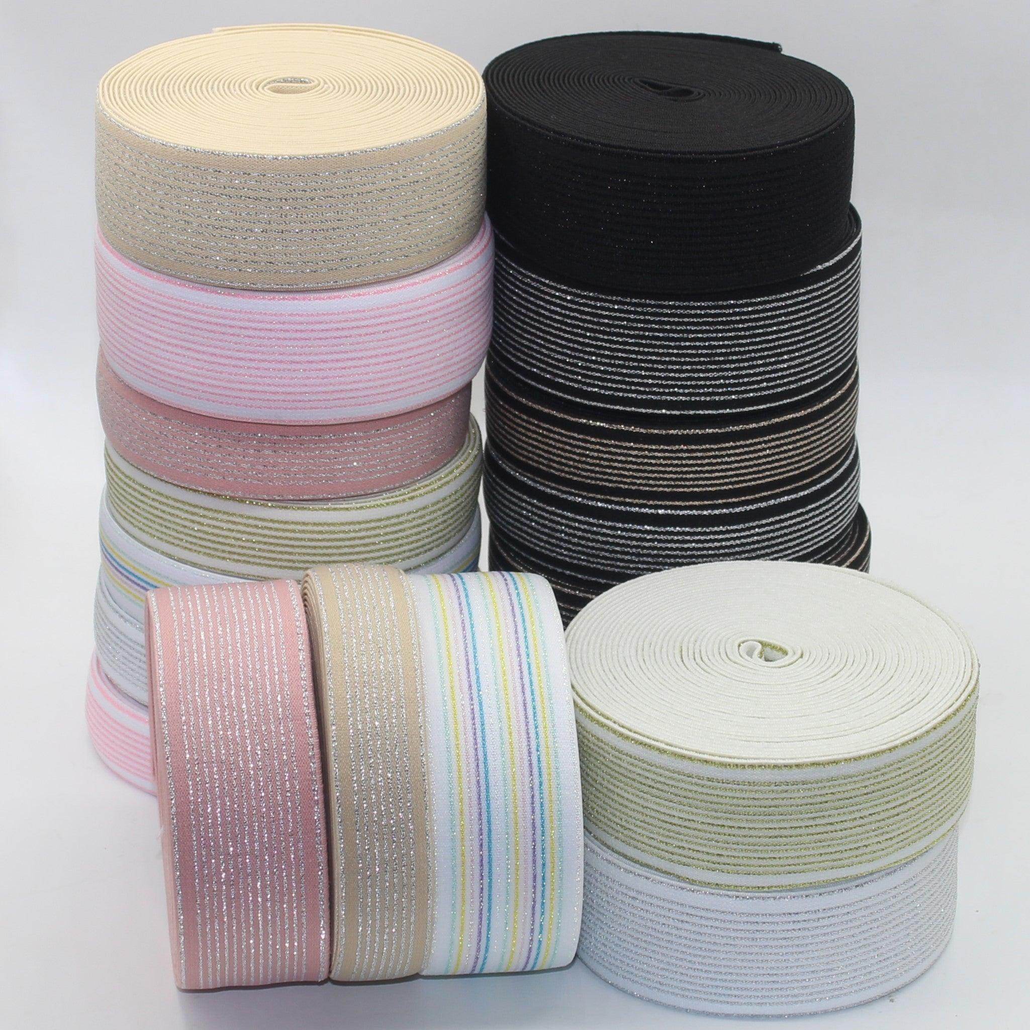 Coloured Elastic with Lurex Stripes #ELA2825 - 25mm or 40mm - 10 meters - ACCESSOIRES LEDUC BV