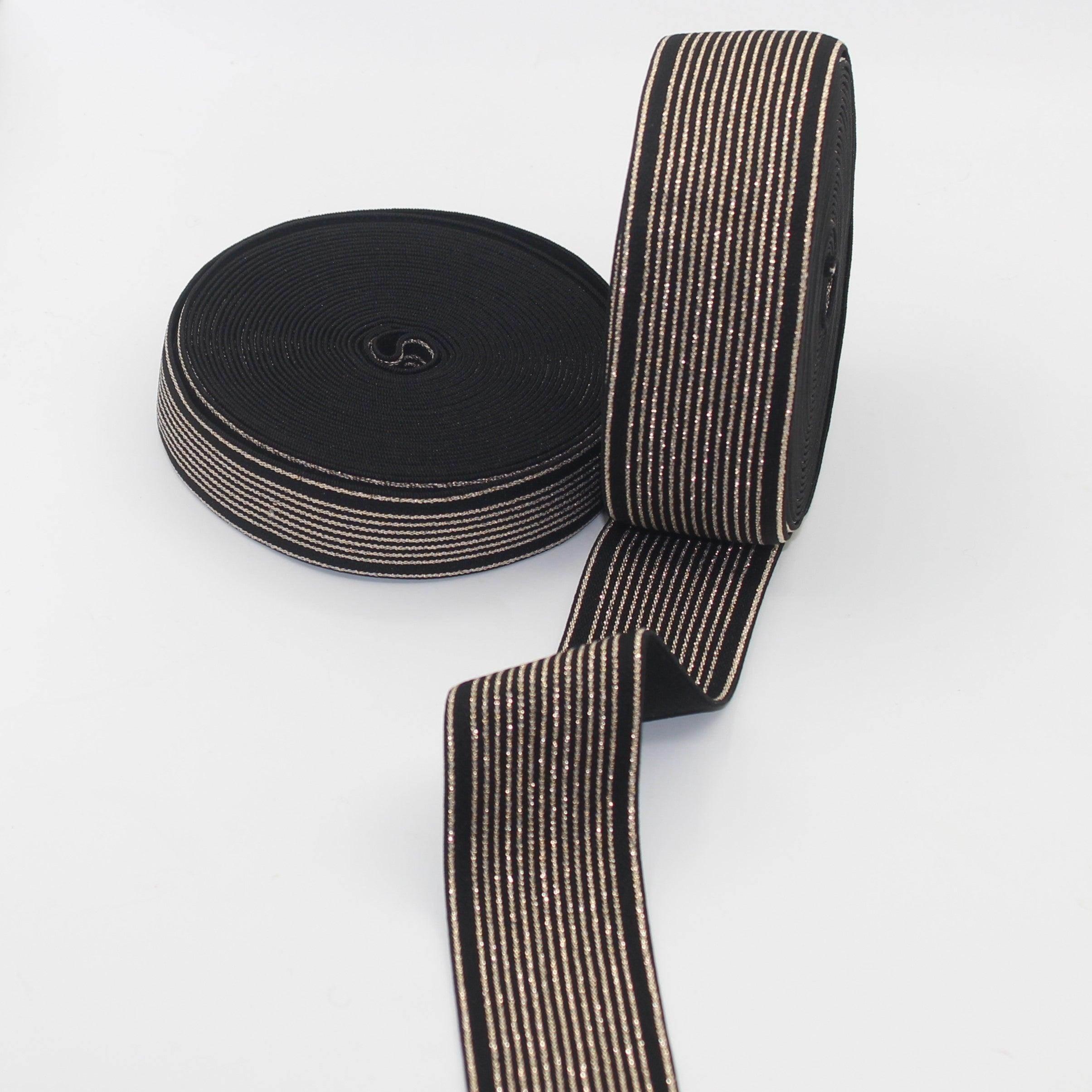 Coloured Elastic with Lurex Stripes #ELA2825 - 25mm or 40mm - 10 meters - ACCESSOIRES LEDUC BV