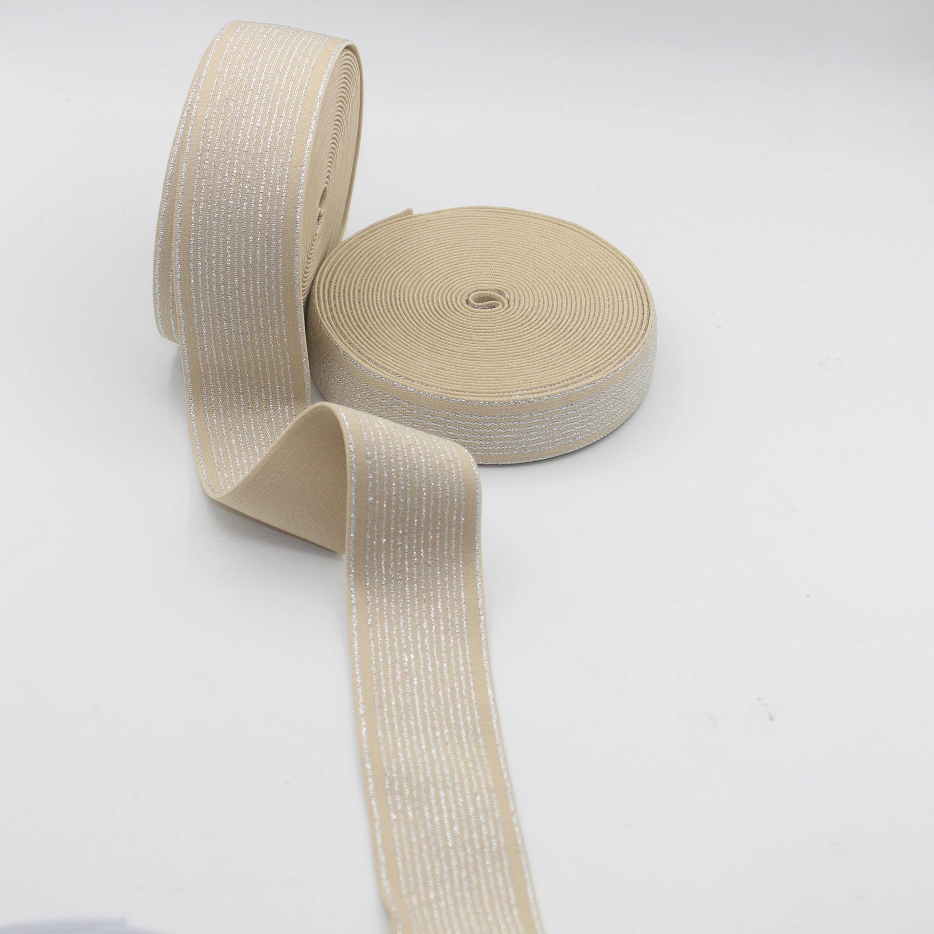 Coloured Elastic with Lurex Stripes #ELA2825 - 25mm or 40mm - 10 meters - ACCESSOIRES LEDUC BV