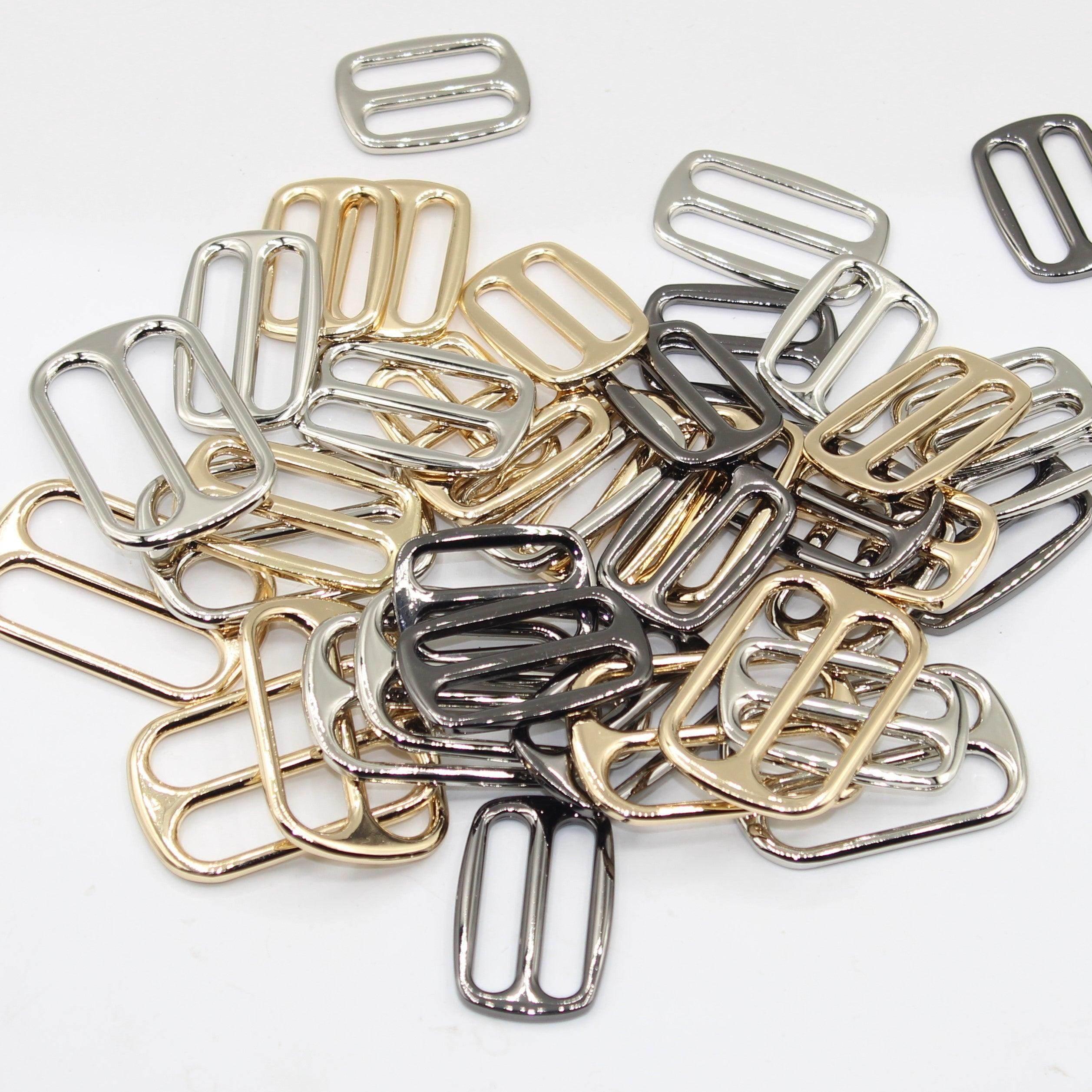 5 Metallic Loop Buckles (size 25mm, 30mm or 40mm), Rectangle Shape, with Round Corners #BMEx050, available in Silver, Gunmetal or Light Gold Colours - ACCESSOIRES LEDUC BV