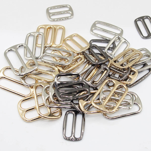 5 Metallic Loop Buckles (size 25mm, 30mm or 40mm), Rectangle Shape, with Round Corners #BMEx050, available in Silver, Gunmetal or Light Gold Colours - ACCESSOIRES LEDUC BV