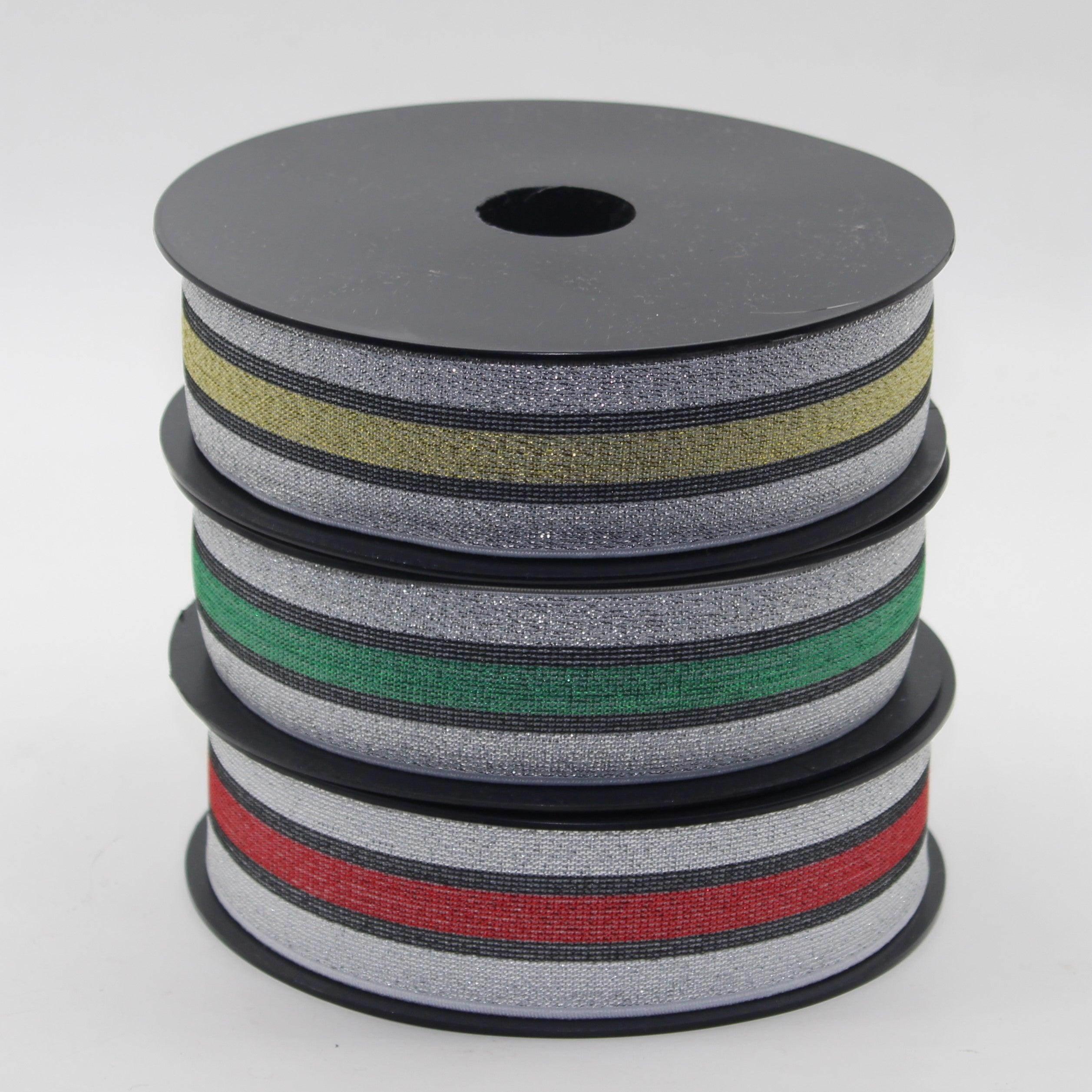 5 meters All Lurex Elastic 40mm Silver + Black + Green Red or Yellow #ELA3609 - ACCESSOIRES LEDUC BV
