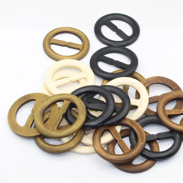 Set of 5 round 38mm Wooden Buckles (external diameter 56mm) #BWO1000 - ACCESSOIRES LEDUC BV