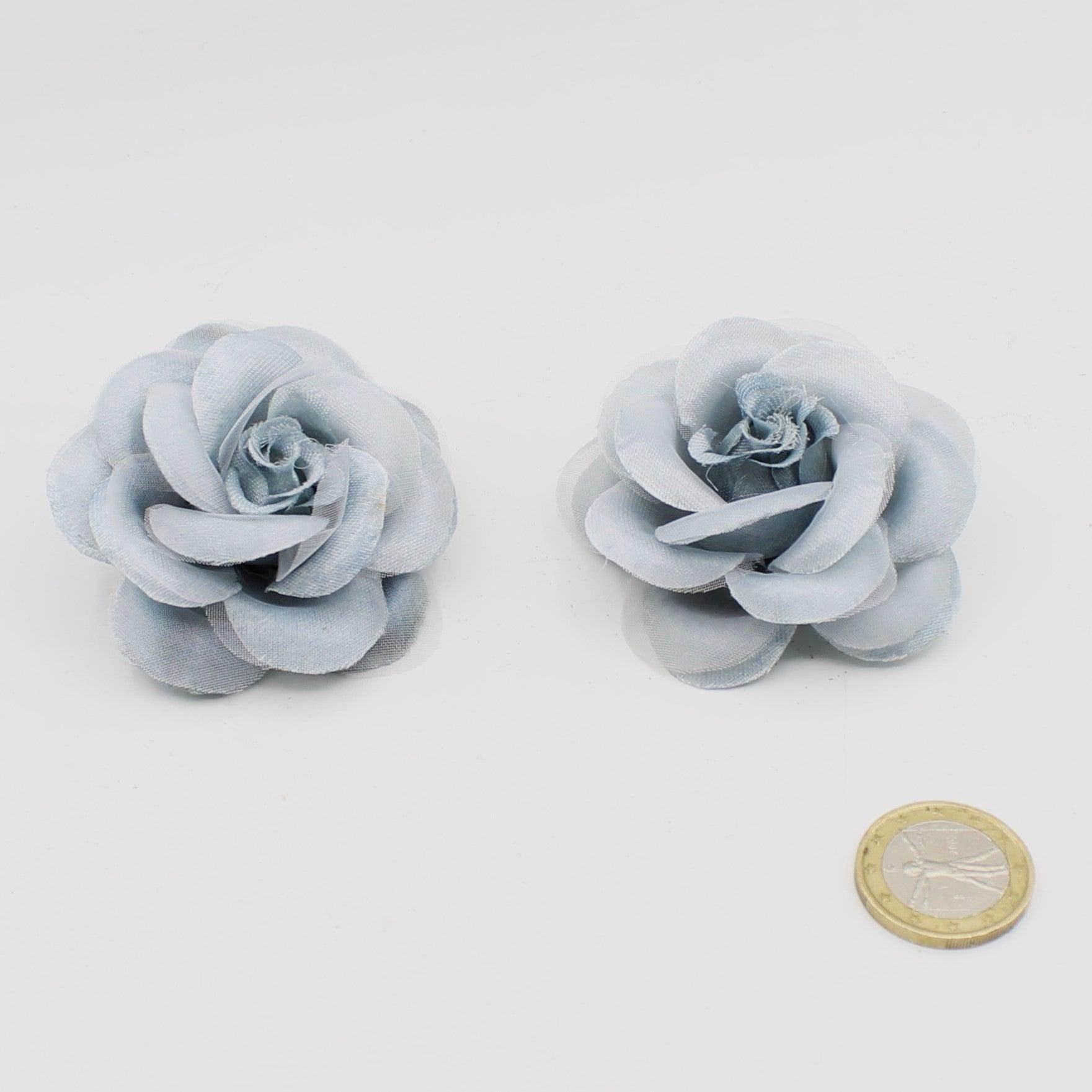 2 Floral Corsages in Tulle and Satin with Safety Pin, 6cm, Blue or Beige Color with Glitter - ACCESSOIRES LEDUC BV