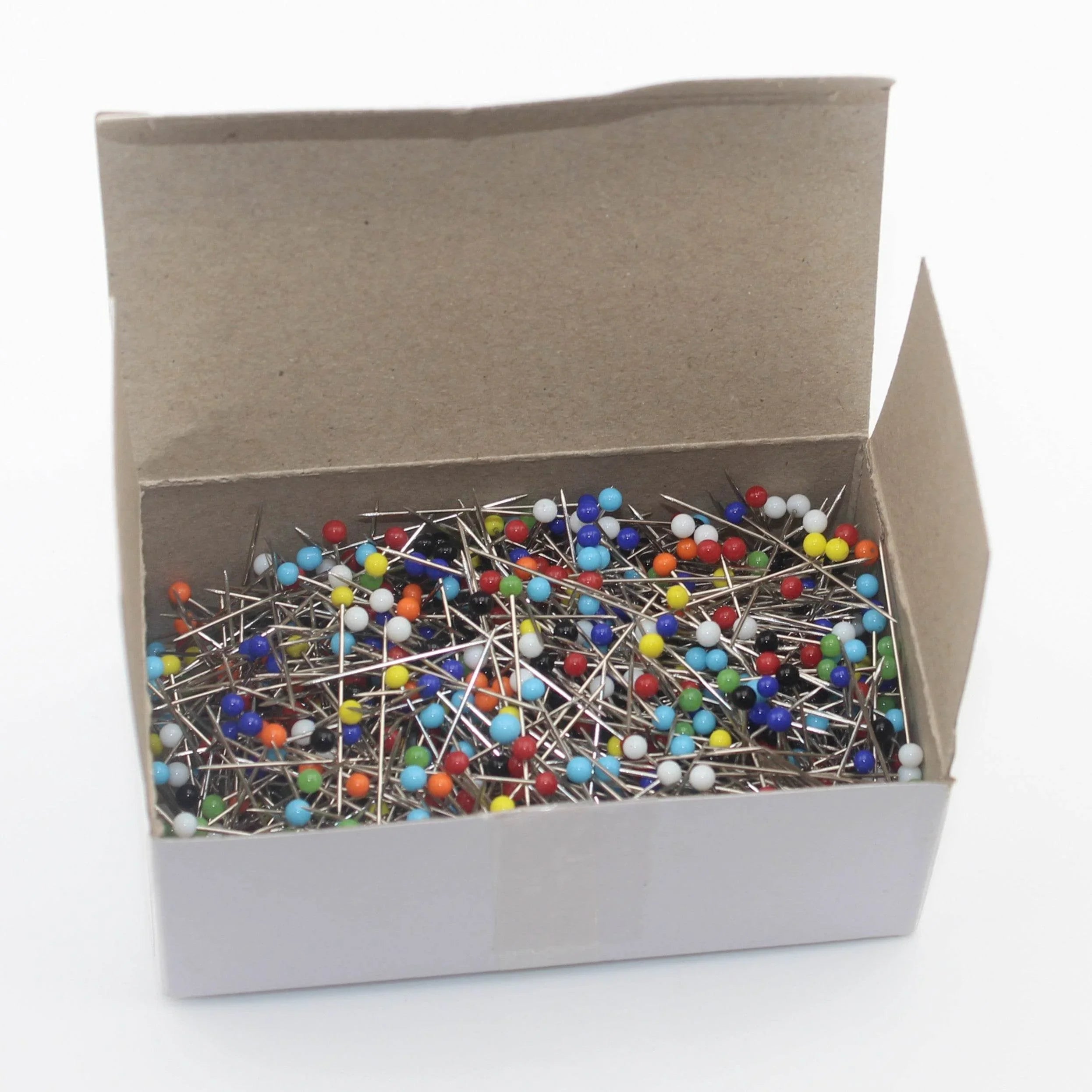 Box of 1000 Glass Head Pins mix colors, 30mm Length, Pin 0,60mm, Head 3,00mm - Real Glass - ACCESSOIRES LEDUC BV
