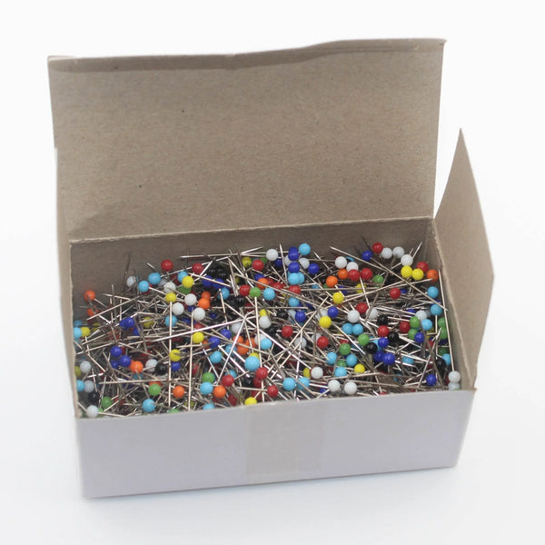 Box of 1000 Glass Head Pins mix colors, 30mm Length, Pin 0,60mm, Head 3,00mm - Real Glass - ACCESSOIRES LEDUC BV