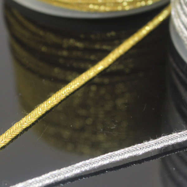 10 meter Metallic Lurex Soutache 3mm wide Gold or Silver