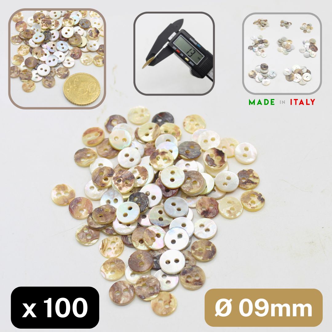 100 pieces - 2 Holes Shell Button 9mm (14