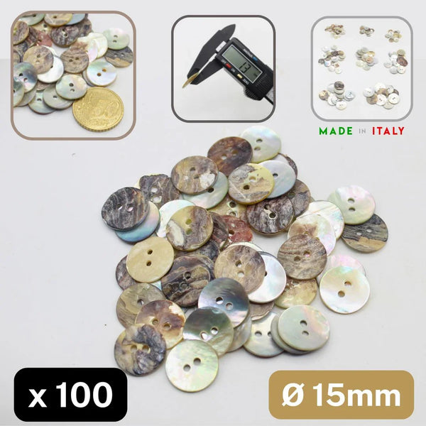 Lot de 100 boutons nacre 15mm couture, ACCESSOIRES LEDUC, Made in Italy, fournitures artisanat