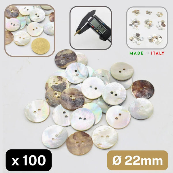 Lot de 100 boutons nacre 22mm pour couture, accessoires artisanat, made in Italy