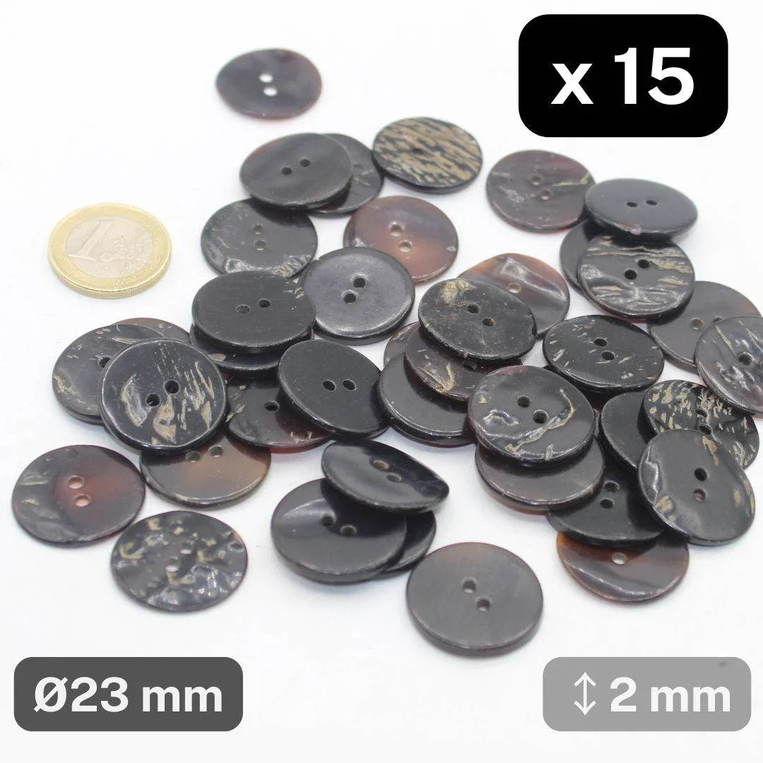 15 Pieces Real Black Shell Buttons Size 23mm #KS2500236 - ACCESSOIRES LEDUC BV