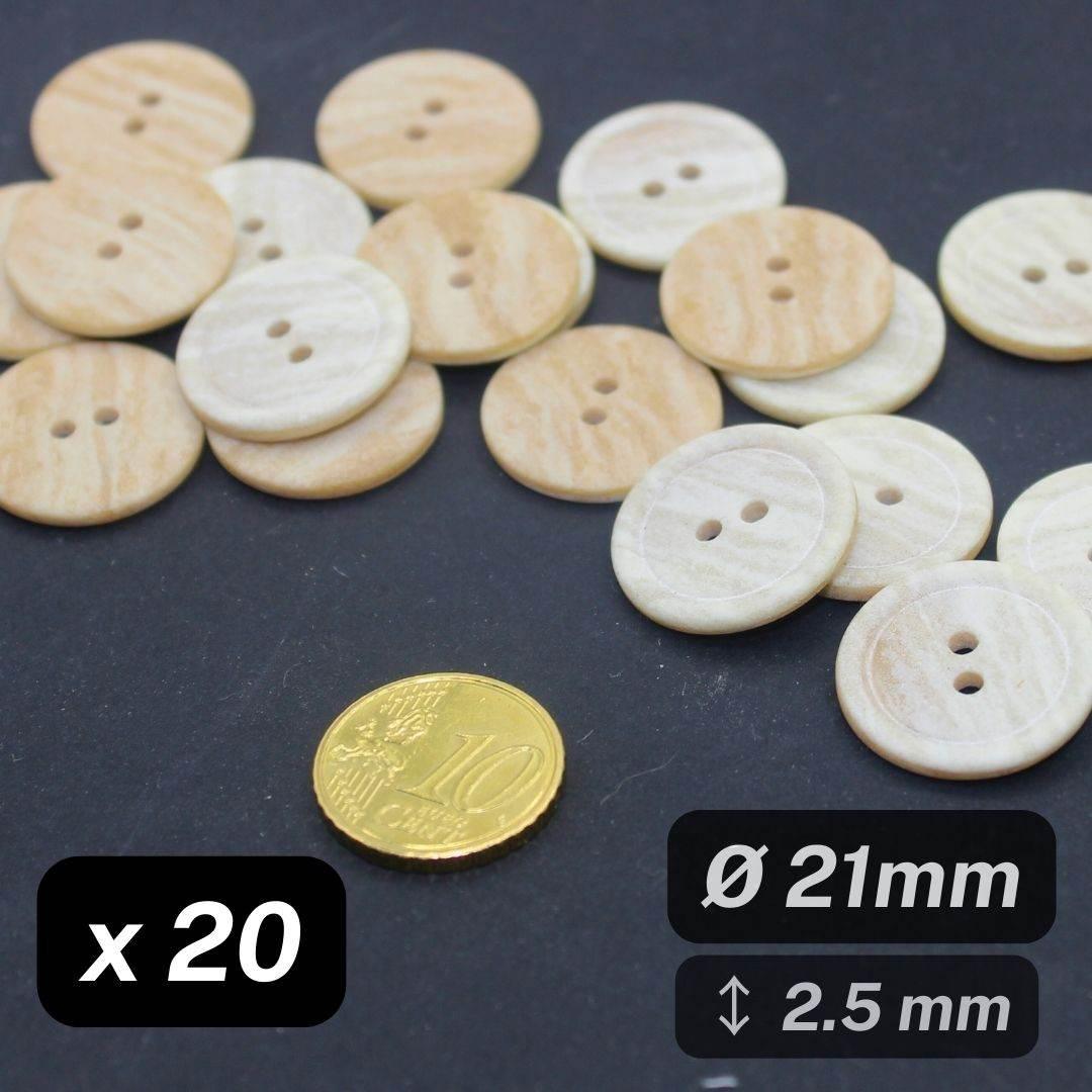 20 Pieces Matt Off White Polyester Buttons 2 Holes Size 18mm #KP2501828 - ACCESSOIRES LEDUC BV