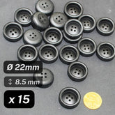 15 Pieces Thick Black Galalite Buttons 4 Holes size 22MM #KG4500336 - ACCESSOIRES LEDUC BV