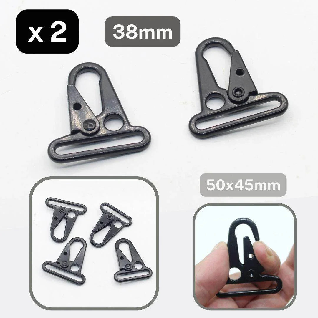 Set of 2 Safe Lobster Buckles, Military Style, Black Metal, available in 32mm or 38mm #BMEX067 - ACCESSOIRES LEDUC BV