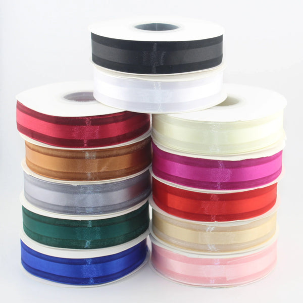 45 meters 25mm Organza Ribbon with Satin Center #ORG4768 - ACCESSOIRES LEDUC BV